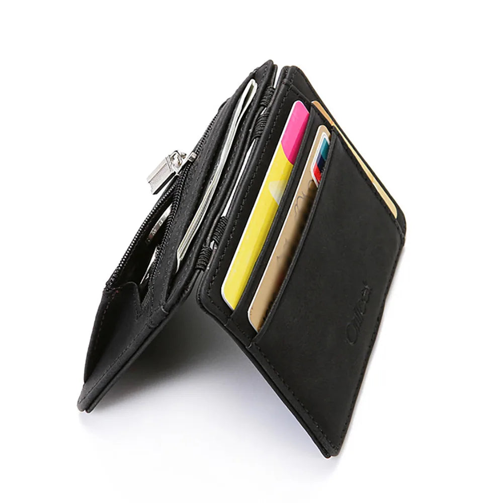 New Fashion Slim Men'S Leather Magic Wallet Designer Credit Card Holder Women Small Cash Clip Bilfold Man Clamps for Money