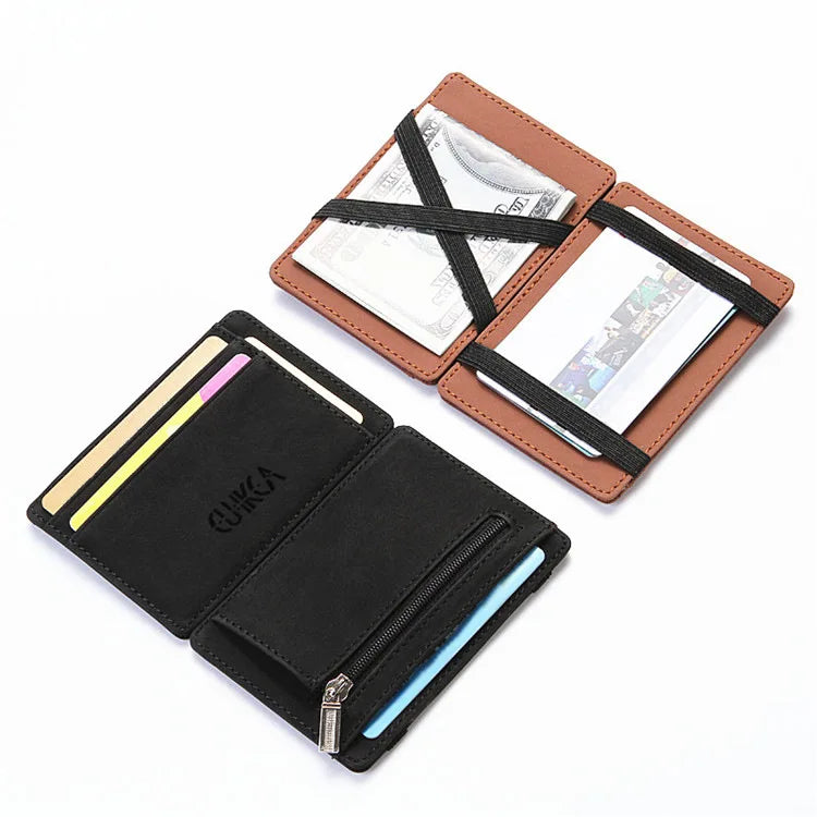 New Fashion Slim Men'S Leather Magic Wallet Designer Credit Card Holder Women Small Cash Clip Bilfold Man Clamps for Money
